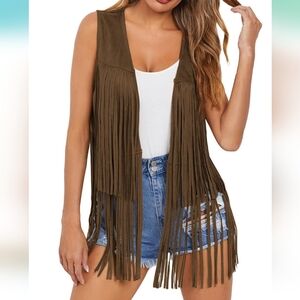 Dokotoo Womens Fringe Vest 70s Hippie Costume Sleeveless Cowgirl Western Outfits
